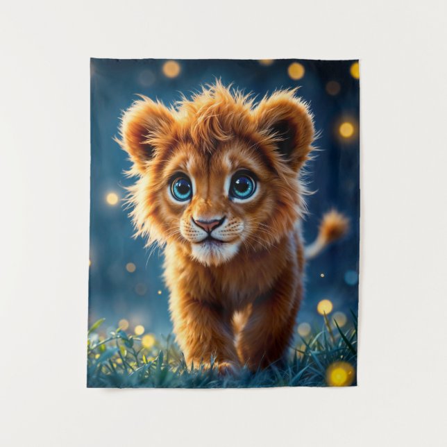 Magischer Löwe, der in einer Fantasienacht spazier Wandteppich (Vorderseite)