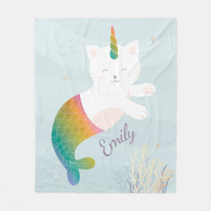 Magischer Mermaid Kitty Rainbow Glitzer Personalis Fleecedecke