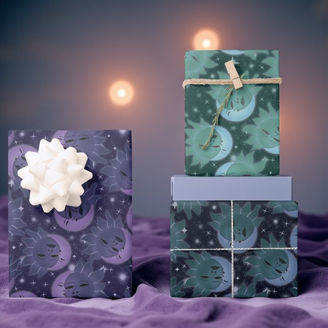 Magischer Moon & Stars Geschenkwrap | Whimsikkosmi Geschenkpapier Set (For the witchy friend or astrology lover.)