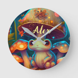 Magischer niedlicher Froschpilz Runde Wanduhr