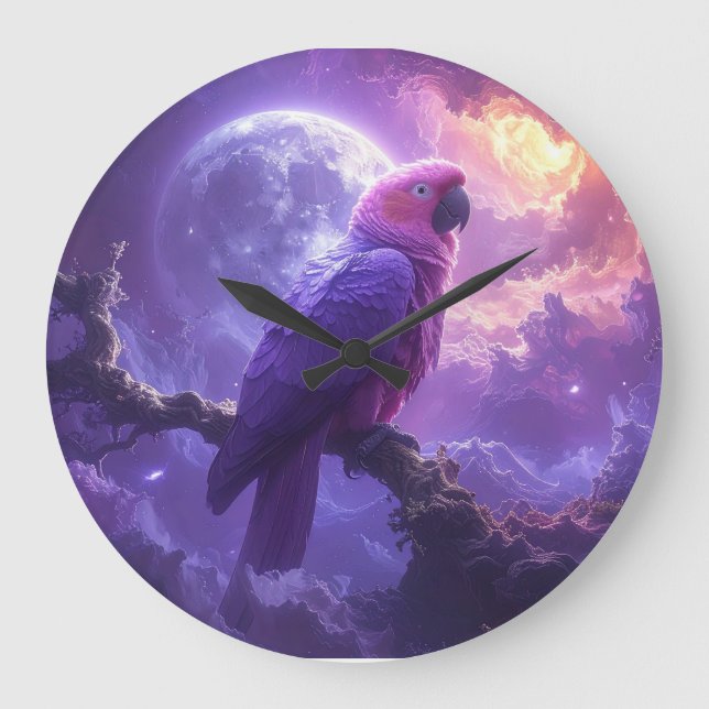Magischer Papagei Große Wanduhr (Vorderseite)