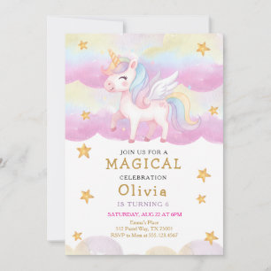 Magischer Pastell-Einhorn-Regenbogen-Party-Geburts Einladung