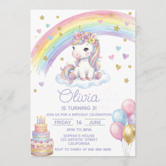 Magischer Pastell-Regenbogen-Einhorn-Geburtstag Einladung