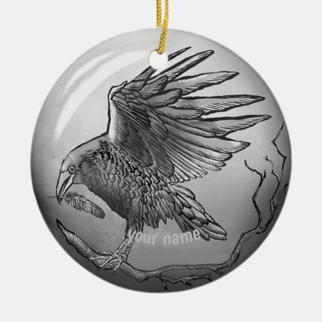 Magischer Rabe  Keramik Ornament (Vorne)