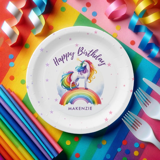 Magischer Regenbogen Einhorn Geburtstag Pappteller (Magical Unicorn Rainbow Birthday Party Plate)