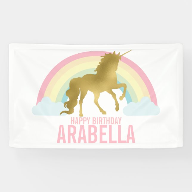 Magischer Regenbogen Einhorn Girl's Geburtstag Banner (Horizontal)