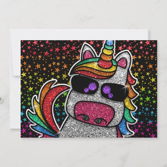 Magischer Regenbogen Einhorn Glitzer Whimsical Geb Einladung (Rückseite)