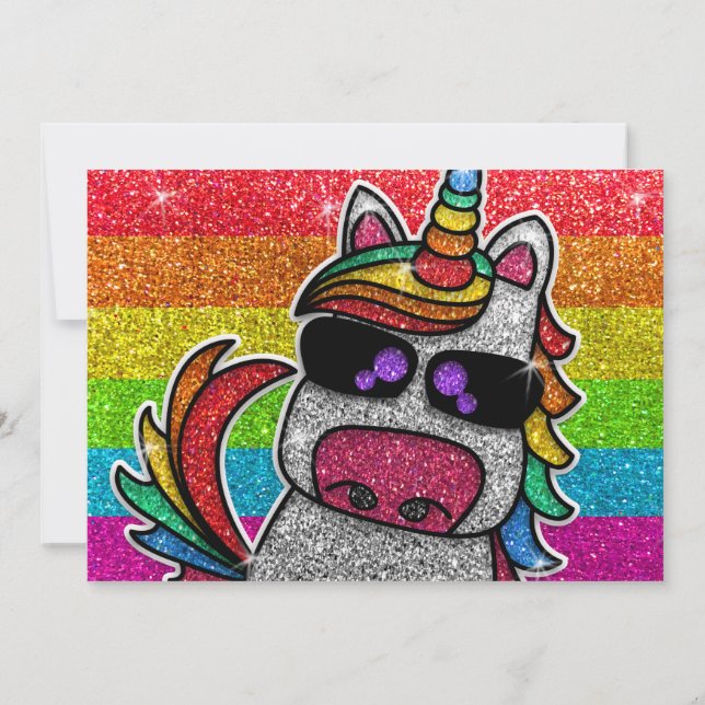 Magischer Regenbogen Einhorn Glitzer Whimsical Geb Einladung (Rückseite)