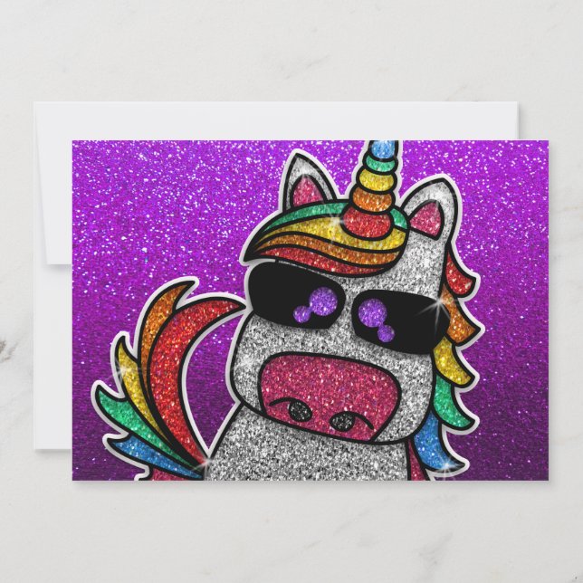 Magischer Regenbogen Einhorn Glitzer Whimsical Geb Einladung (Rückseite)