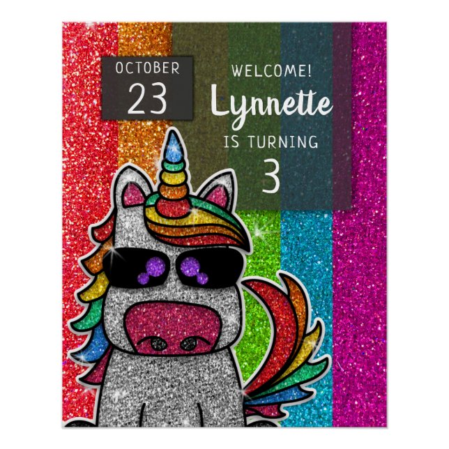 Magischer Regenbogen Einhorn Glitzer Whimsical Geb Poster (Vorderseite)