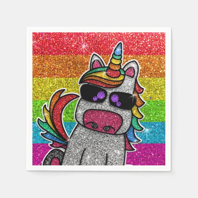 Magischer Regenbogen Einhorn Glitzer Whimsical Geb Serviette (Vorderseite)