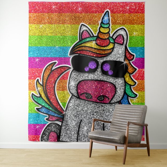 Magischer Regenbogen Einhorn Glitzer Whimsical Geb Wandteppich (Beispiel)