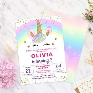 Magischer Regenbogen Einhorn Gold Glitzer Girl Bir Einladung