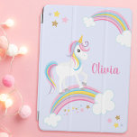 Magischer Regenbogen Einhorn Lila Personalisiert iPad Air Hülle<br><div class="desc">Ein niedliches Einhorn lila iPad Cover mit Sternen und Regenbogen. Personalisieren Sie mit ihrem Namen,  um ein lustiges Geschenk für ein Mädchen zu machen!</div>