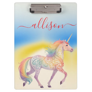 Magischer Regenbogen-Einhorn-Name Personalisiert Klemmbrett