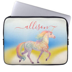 Magischer Regenbogen-Einhorn-Name Personalisiert Laptopschutzhülle