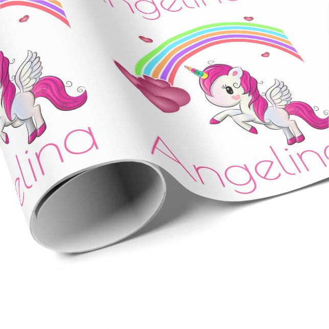 Magischer Regenbogen Einhorn Personalisiert Geschenkpapier (Rolleneckpunkt)