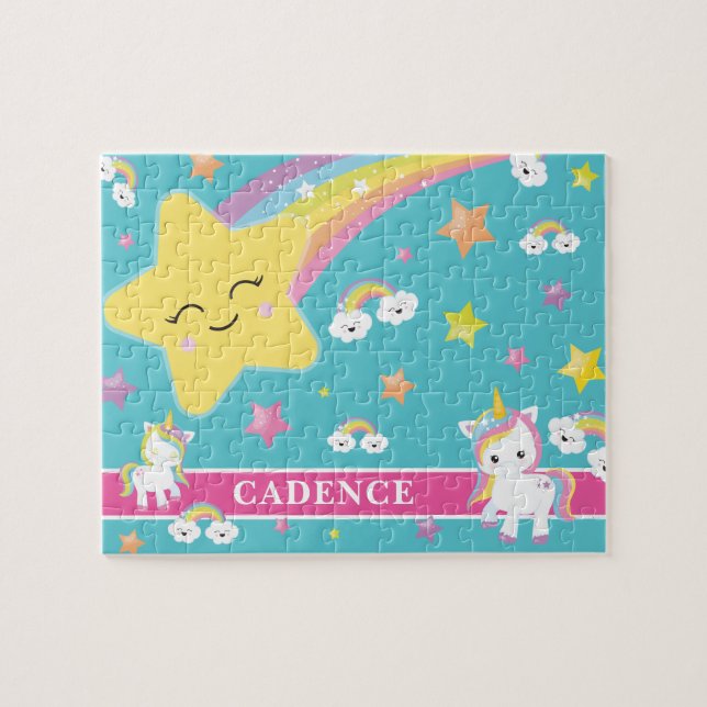 Magischer Regenbogen Einhorn Personalisierte Kinde Puzzle (Horizontal)
