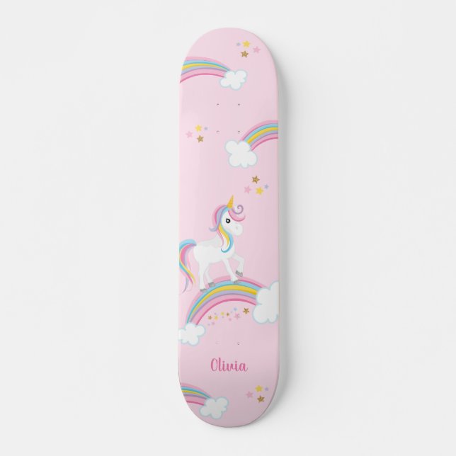 Magischer Regenbogen Einhorn Rosa Personalisiert Skateboard (Vorne)