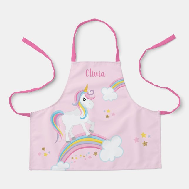 Magischer Regenbogen Einhorn Rosa Personalisierte  Schürze (Vorderseite)