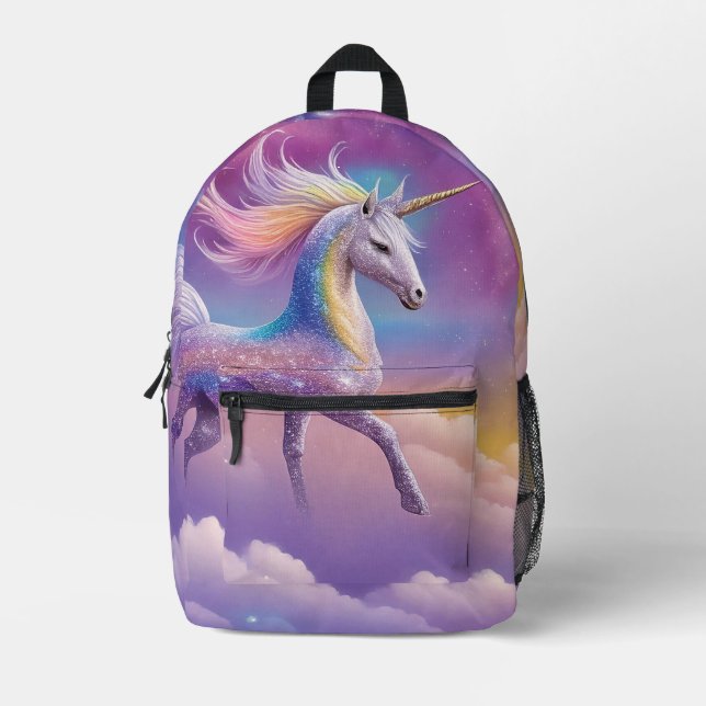 Magischer Regenbogen-Glitzer Weißer Einhorn Glitze Bedruckter Rucksack (Vorderseite)