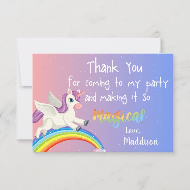 Magischer Regenbogen Pink Pastel Niedlich Einhorn  Dankeskarte (Vorderseite)