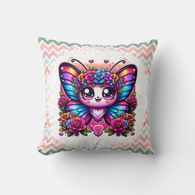 Magischer Regenbogen-Schmetterling Kissen (Vorderseite)