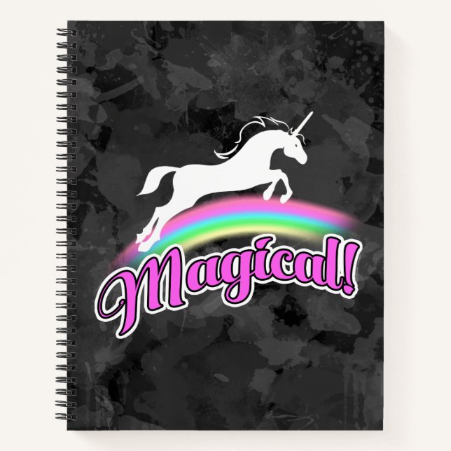 Magischer Regenbogen Unicorn Retro 80er Notizbuch (Vorderseite)