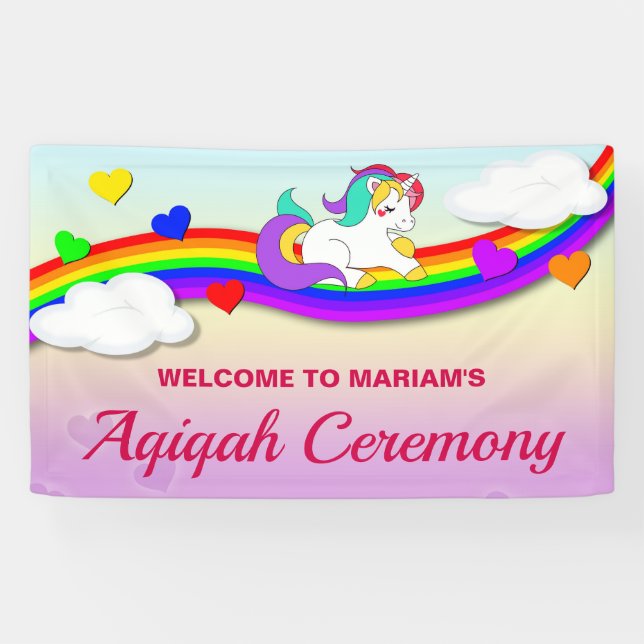Magischer Regenbogenniedlicher Unicorn Aqiqah Banner (Horizontal)