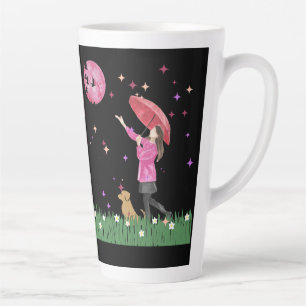 Magischer Rosa Mond & Hunde Spaziergang Wasserfarb Milchtasse
