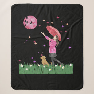 Magischer rosa Mond & Hunde Spaziergang Watercolor Sherpadecke