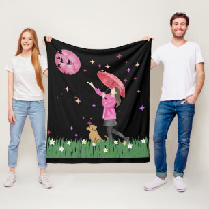 Magischer rosa Mond & Hundespaziergang Wasserfarbe Fleecedecke