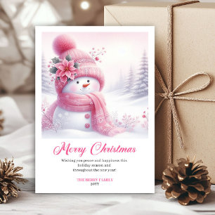 Magischer rosa Schneemann-Kinder ausdruckbare Weih Feiertagskarte