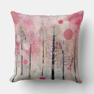 Magischer Rosa Winter-Sangvogelschutz Kissen