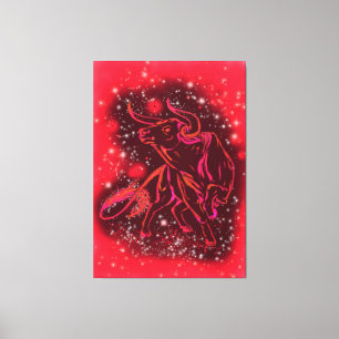 Magischer roter Stier läuft Canvas Print - Malerei Leinwanddruck