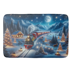 Magischer Schneebahn-Weihnachtszug-Winterszene Badematte