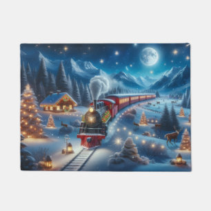 Magischer Schneebahn-Weihnachtszug-Winterszene Fußmatte
