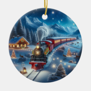 Magischer Schneebahn-Weihnachtszug-Winterszene Keramik Ornament