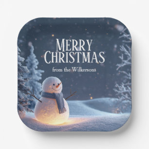 Magischer Schneemann in einer Winternacht Benutzer Pappteller