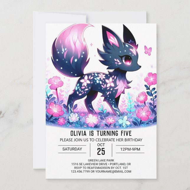 Magischer Spaß Fox Digital Geburtstag Einladung (Vorderseite)