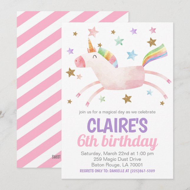 Magischer Tag Einhorn Geburtstag Einladung (Vorne/Hinten)