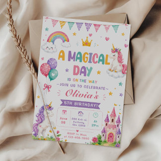 Magischer Tag Einhorn und Regenbogen Geburtstag Einladung