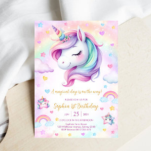 Magischer Tag Einhorn und Regenbogen Geburtstag Einladung