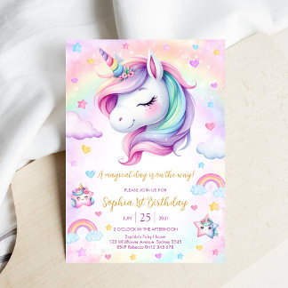 Magischer Tag Einhorn und Regenbogen Geburtstag Einladung