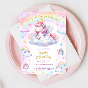Magischer Tag Einhorn und Regenbogen Geburtstag Einladung