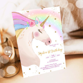 Magischer Tag Einhorn und Regenbogen Geburtstag Einladung
