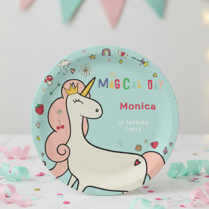 Magischer Tag niedlicher Cartoon Einhorn Kindergeb Pappteller