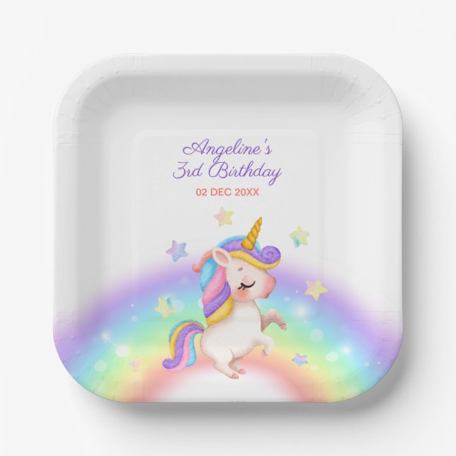 Magischer Tag Regenbogen Sterne Einhorn Geburtstag Pappteller (Vorderseite)