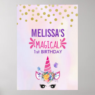 Magischer trendiger rosa Einhorn-Geburtstag Poster