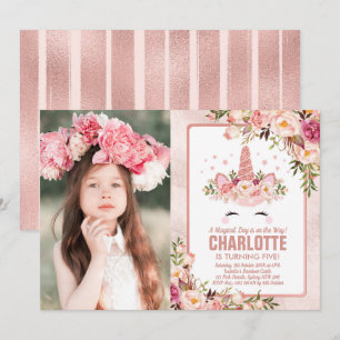 Magischer Unicorn-Geburtstag/hübsches Rosen-Gold Einladung